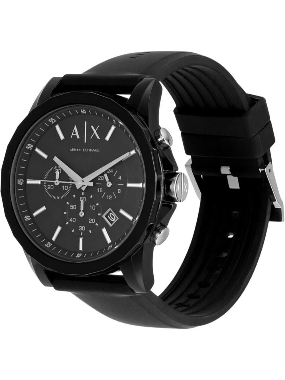 Men's Black Silicone Band Bracelet Chronograph Analog Crystal Dress Wrist Watch
